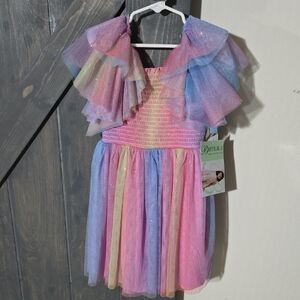 NWT Size 5 Girls Rainbow Tulle Fairy Costume Dress - Pastel Multi